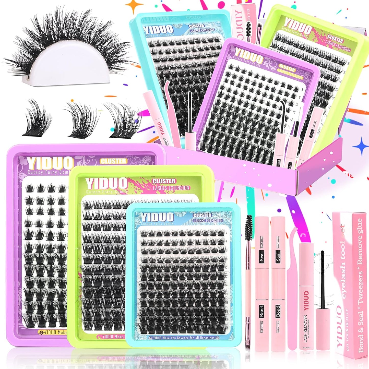 Lash Clusters Kit - 770 Pcs Faux Mink Volume Extensions | 5 Styles for DIY Home Use