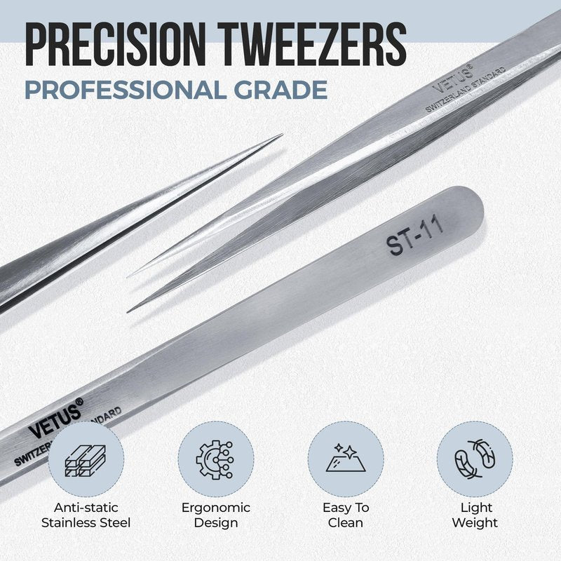 LASHVIEW Lash Tweezer, Vetus Stainless Steel Straight Isolation Eyelash Tweezer, Anti-static Pointed Tweezers for Profissional Grafting Eyelash Extension Stickers Precise Electronics, ESD12
