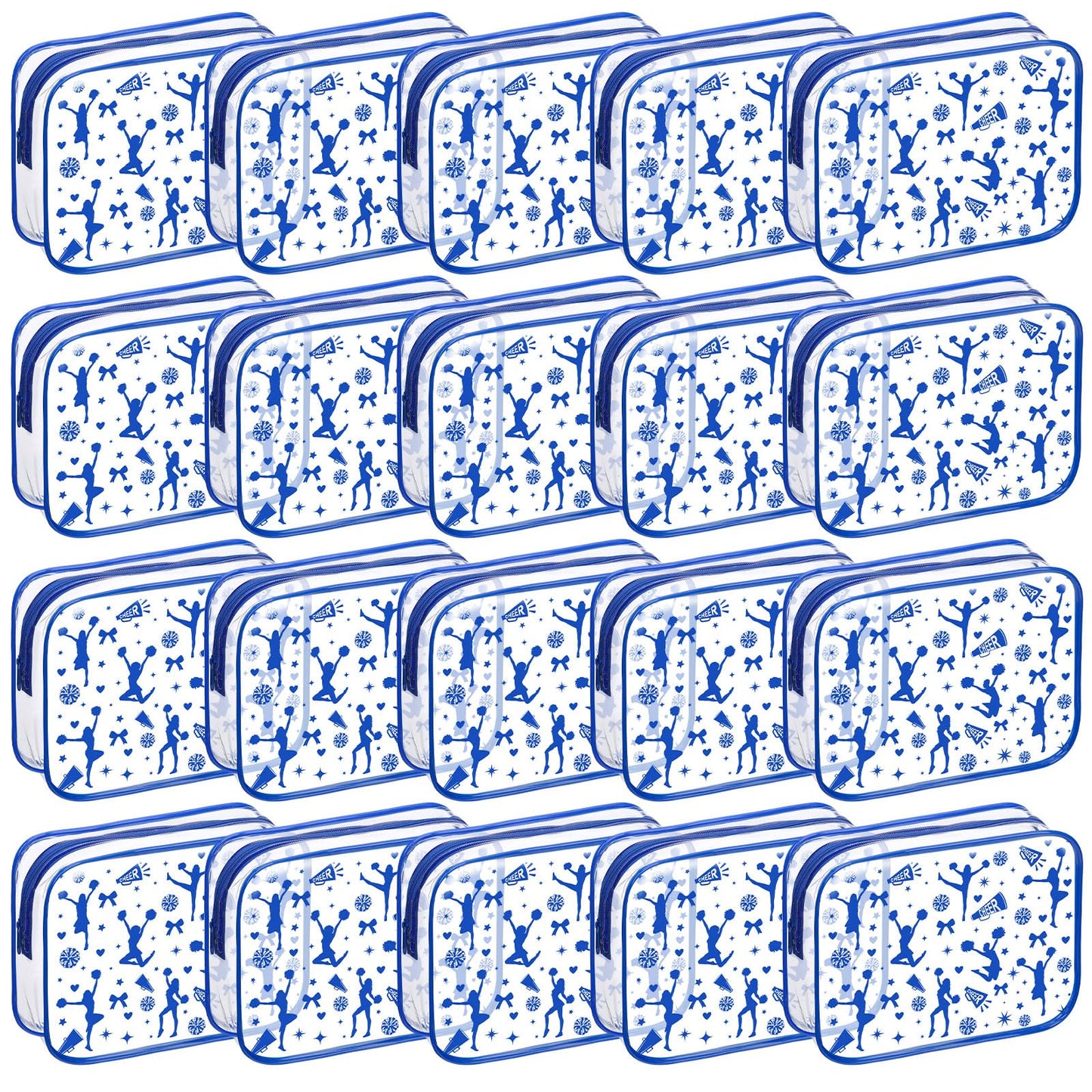 Shinylin 20 Pcs Cheer PVC Makeup Bag Cheer Teams Gifts Clear Makeup Case Cheerleader Teams Gifts Toiletry Zipper Pouch for Cheerleading Teammates Party Supplies,7.9 x 5.9 x 2.4''(Blue)
