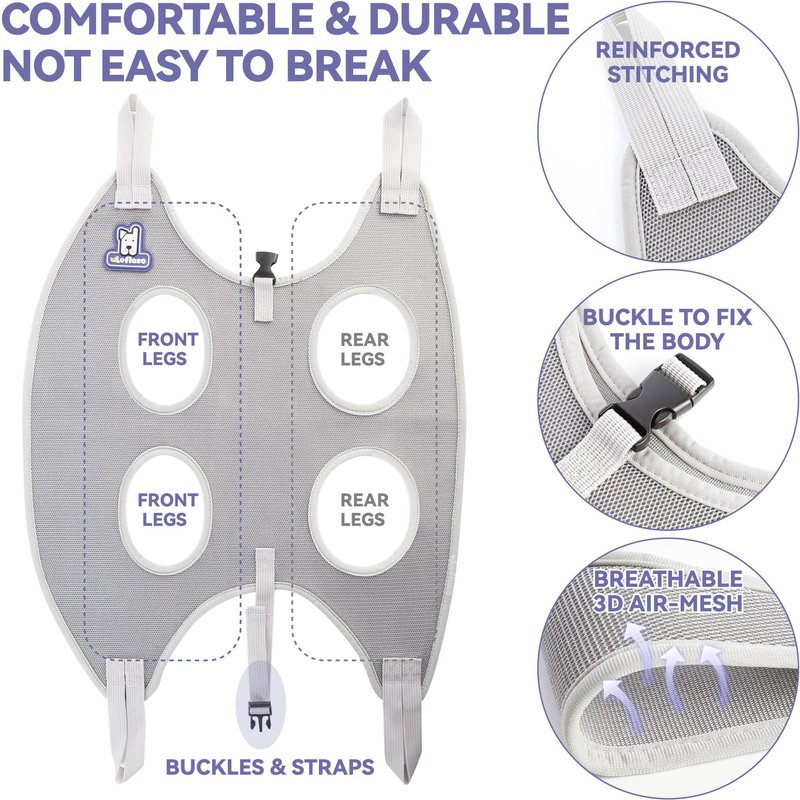 Loflaze Dog Grooming Hammock Harness for Dogs & Cats with Pet Nail Clipper Trimmer - Cat Hanger Sling for Trimming Clipping Nails- Dog Hammock Restraint Bag for Small Medium Large pet （ Grey S ）