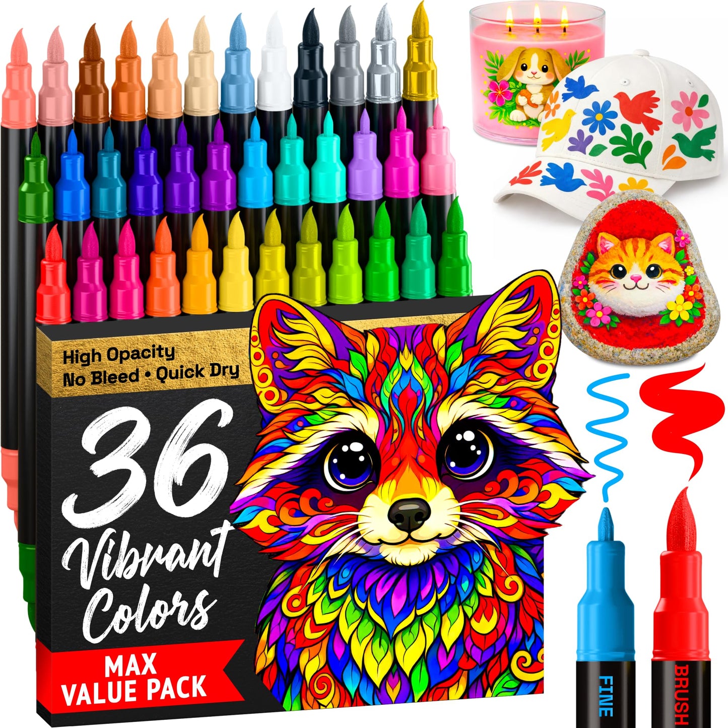 ARTISTRO 36 Acrylic Paint Markers - Paint Pens for Drawing - For Fabric, Rock, Glass, Wood, Molds - Arts & Crafts Gift for Adults, Teens, Kids, Classroom Must Haves & School Supplies