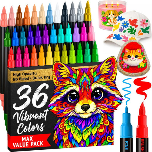 ARTISTRO 36 Acrylic Paint Markers - Paint Pens for Drawing - For Fabric, Rock, Glass, Wood, Molds - Arts & Crafts Gift for Adults, Teens, Kids, Classroom Must Haves & School Supplies