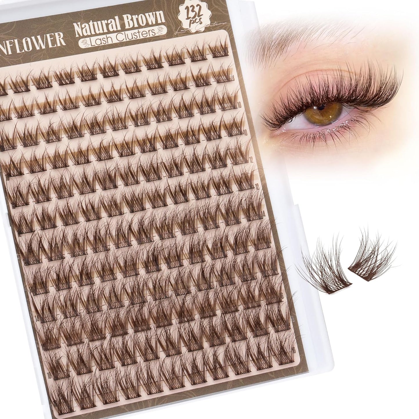 Brown Lash Clusters - Wispy Eyelash Extensions for Natural Look | C Curl Dark Brown Individual Lashes