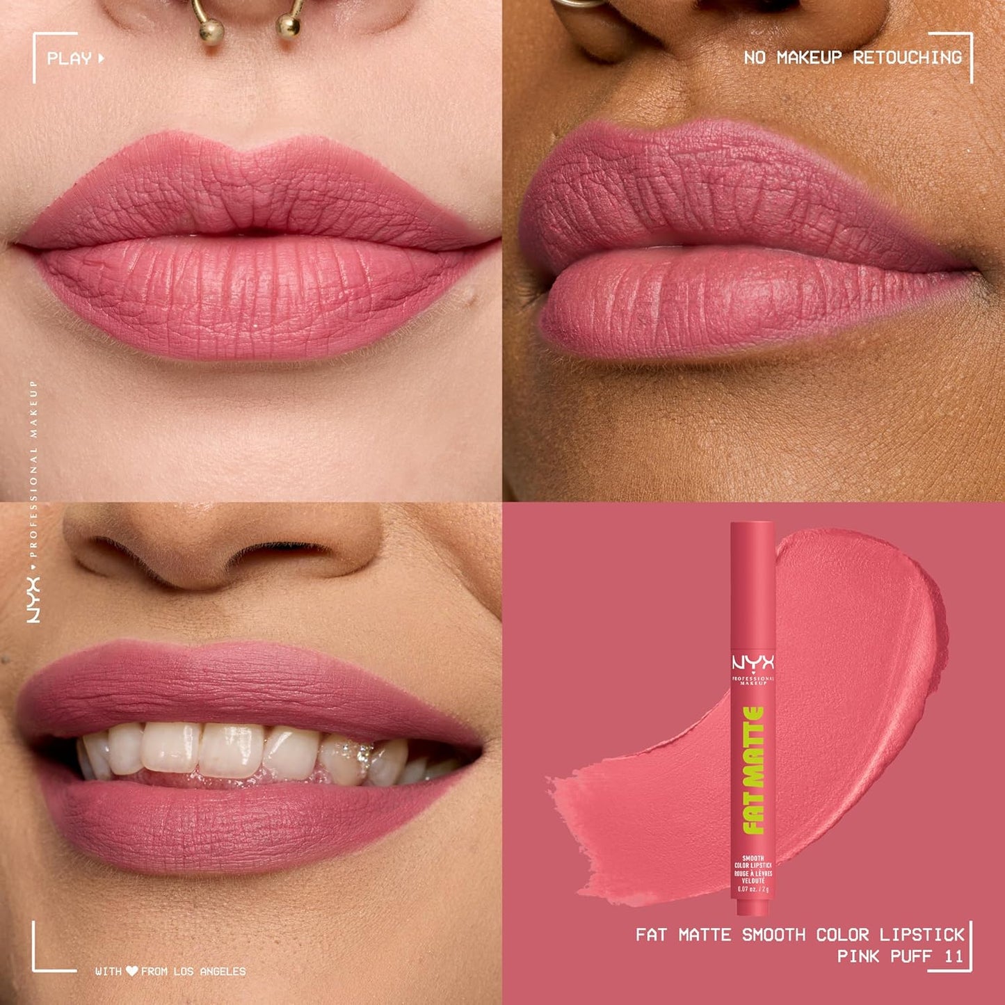 NYX Fat Matte Lipstick - Pigmented, Smoothing & Non-Drying Lip Crayon | Long-Lasting Vegan Makeup - Pink Puff (Cool Pink)