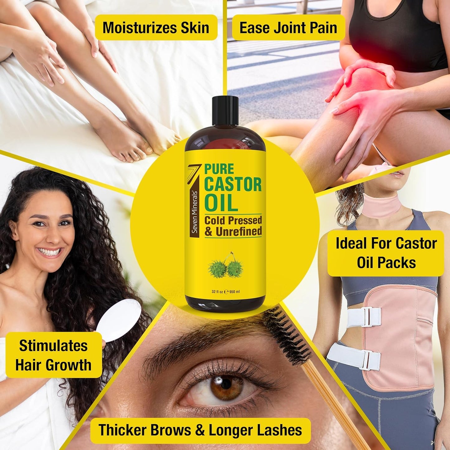 Pure Cold Pressed Castor Oil - 32 oz Unrefined & Hexane-Free | Boost Hair Growth, Thicker Eyelashes & Skin Healing