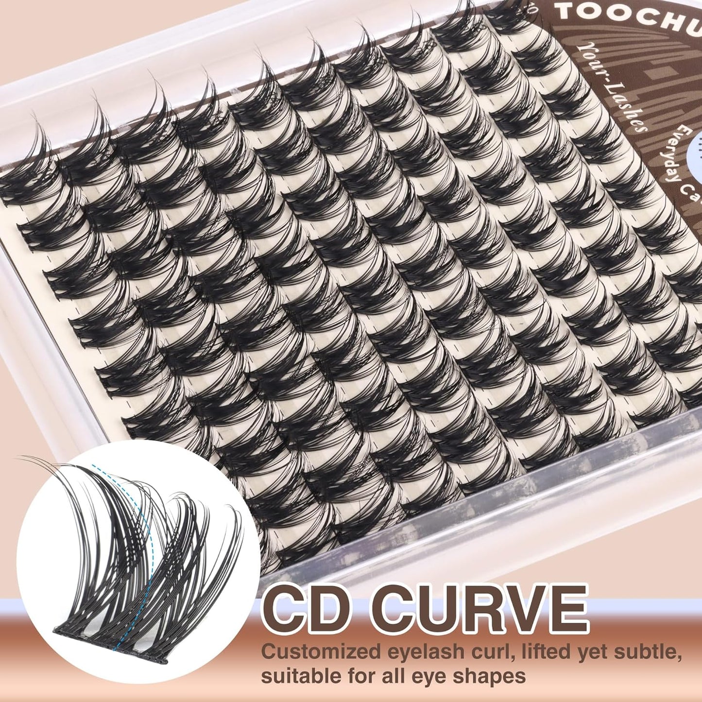Natural Cluster Eyelash Extensions - Wispy D Curly Individual Lashes | 10-16mm Soft Volume DIY Lash Clusters