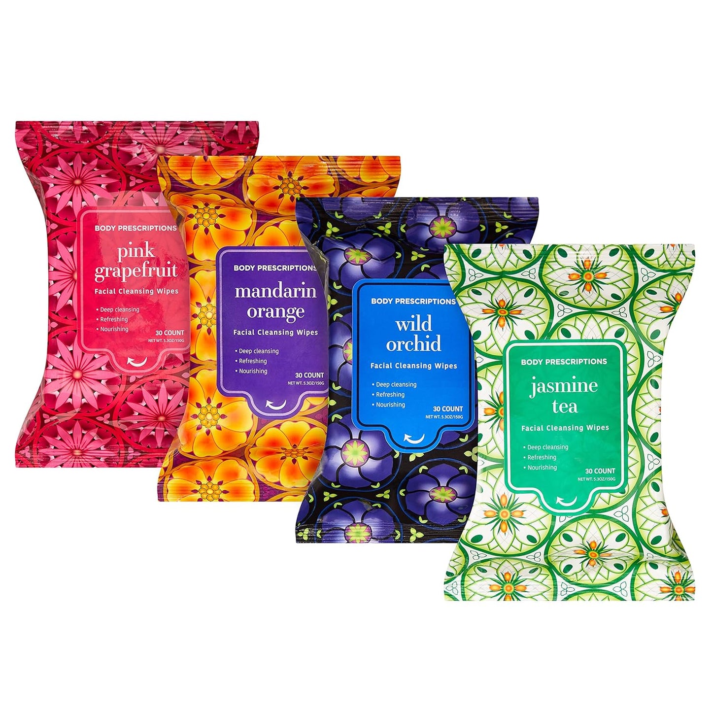 Makeup Remover Wipes - Gentle Cleansing Wipes for Easy Makeup Removal | Mandarin, Orchid, Grapefruit & Jasmine Tea - Bulk Pack