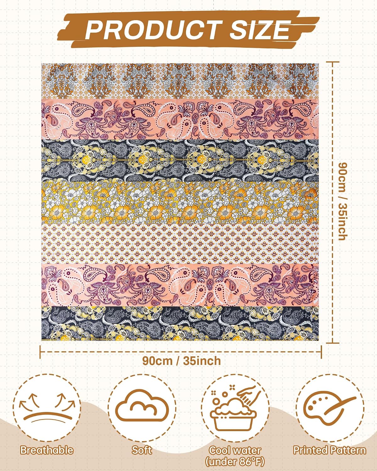 Silk Satin Head Scarf for Women - 35” Square Bandanas | 3 Pack Hair & Neck Scarves for Sleeping