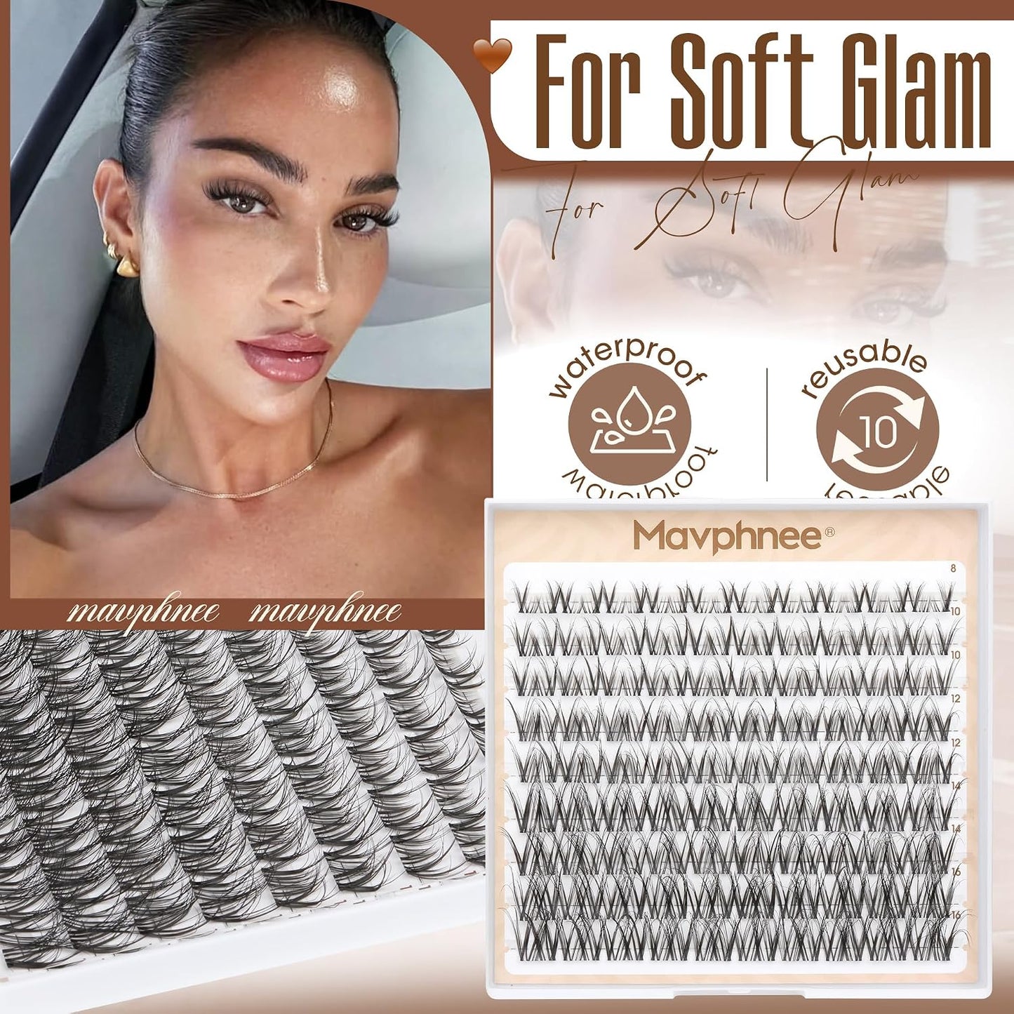 Natural Wispy Eyelash Extensions - Spider Lash Clusters 8-16MM | CC Curl, Flexible Clear Band for Effortless Application