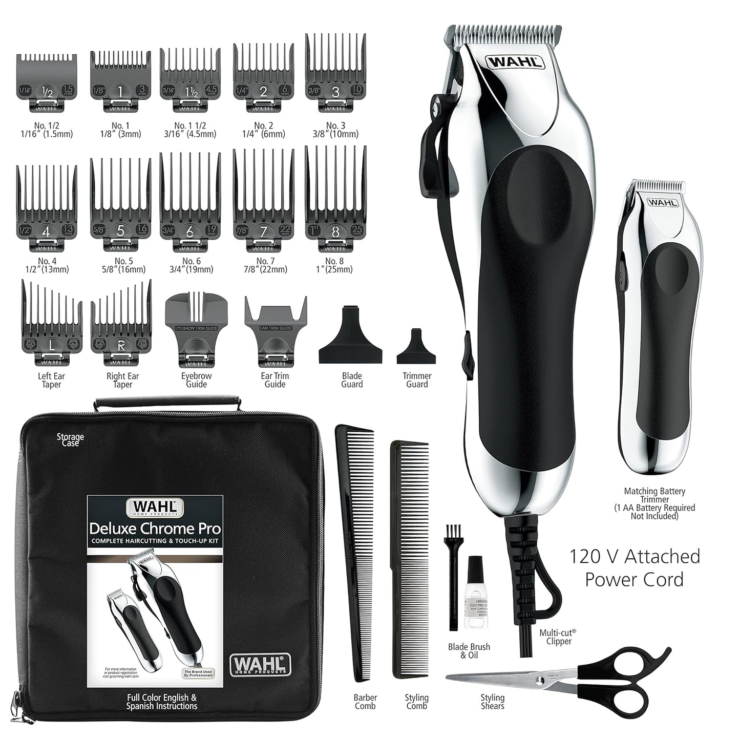Wahl Clipper Deluxe Hair Cutting Kit - Corded Chrome Pro with Cordless Trimmer & Shears | Model 3029682