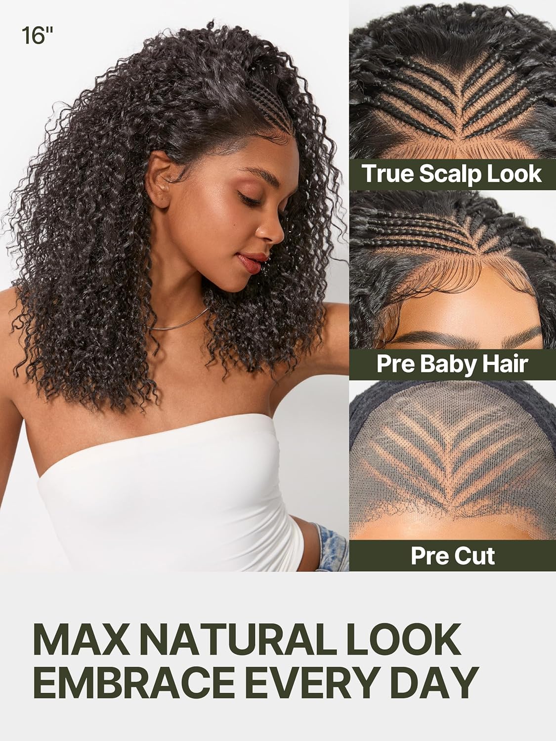 Frodio 13X4 Lace Frontal Braided Wig - Glueless 200% Density Natural Black | 16 Inches, Veralux Fiber Blend for Black Women