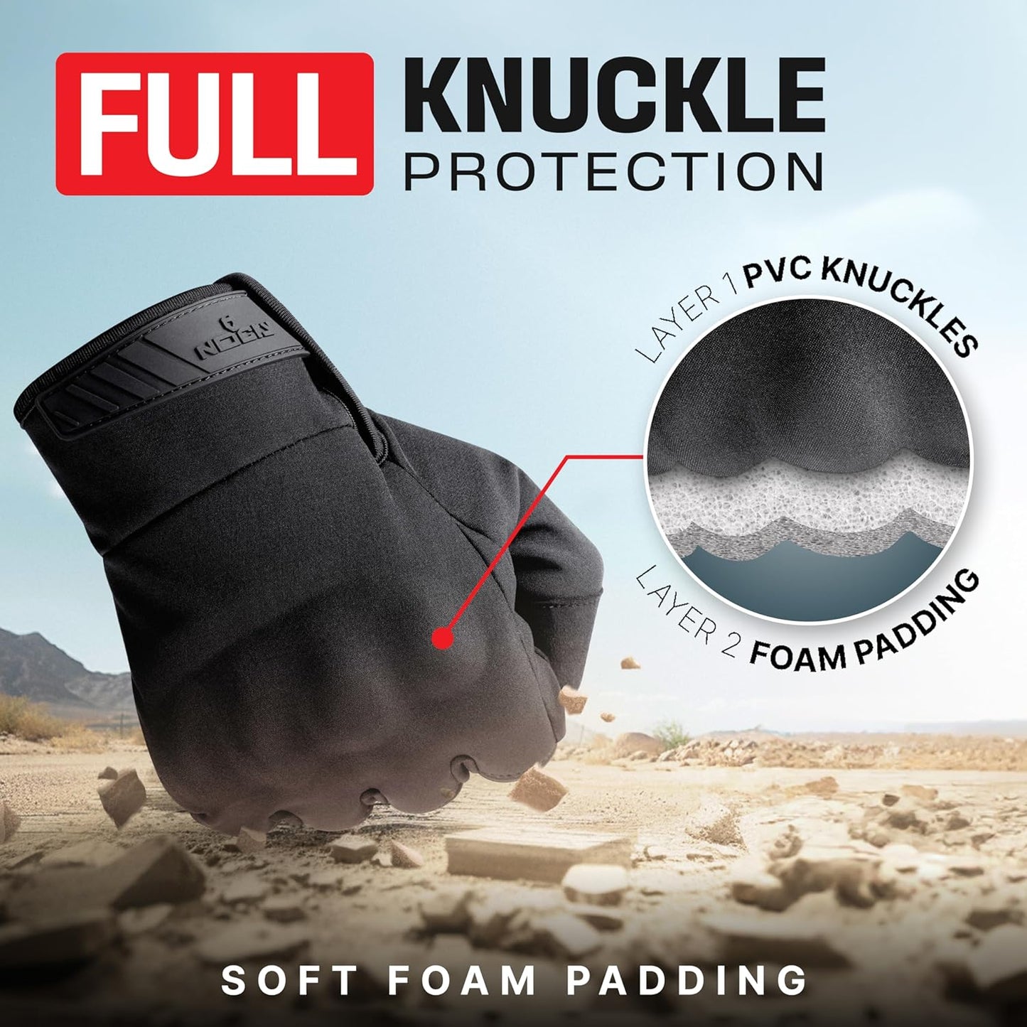 Tactical Shooting Gloves for Men - NoCry Water Resistant with Padded Knuckle Guards | Heavy Duty Black Airsoft Gloves