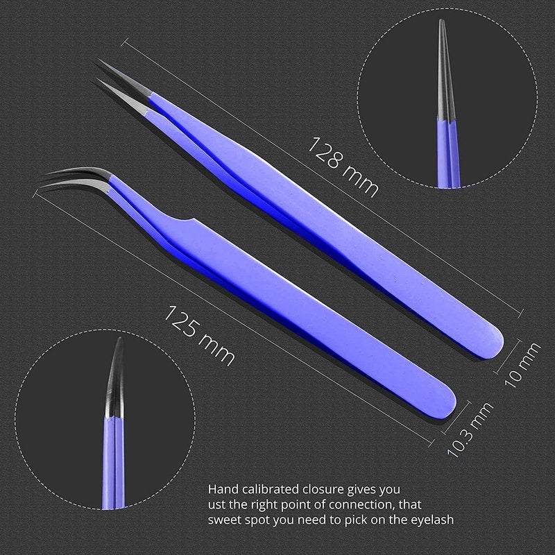 SIVOTE Eyelash Extension Tweezers for Classic & Volume Lashes, 2-Pack, Purple