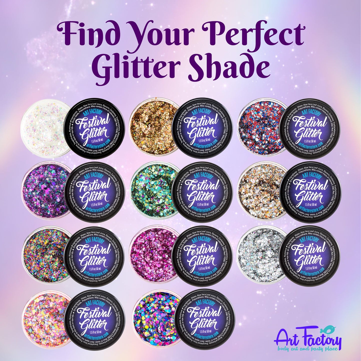 Art Factory Rainbow Pride Chunky Body Glitter Gel – Holographic Rainbow Cosmetic Glitter for Face, Hair & Body – Pride Festival Rave Makeup, Long Wear Hair Glitter Paint, Party Accessories