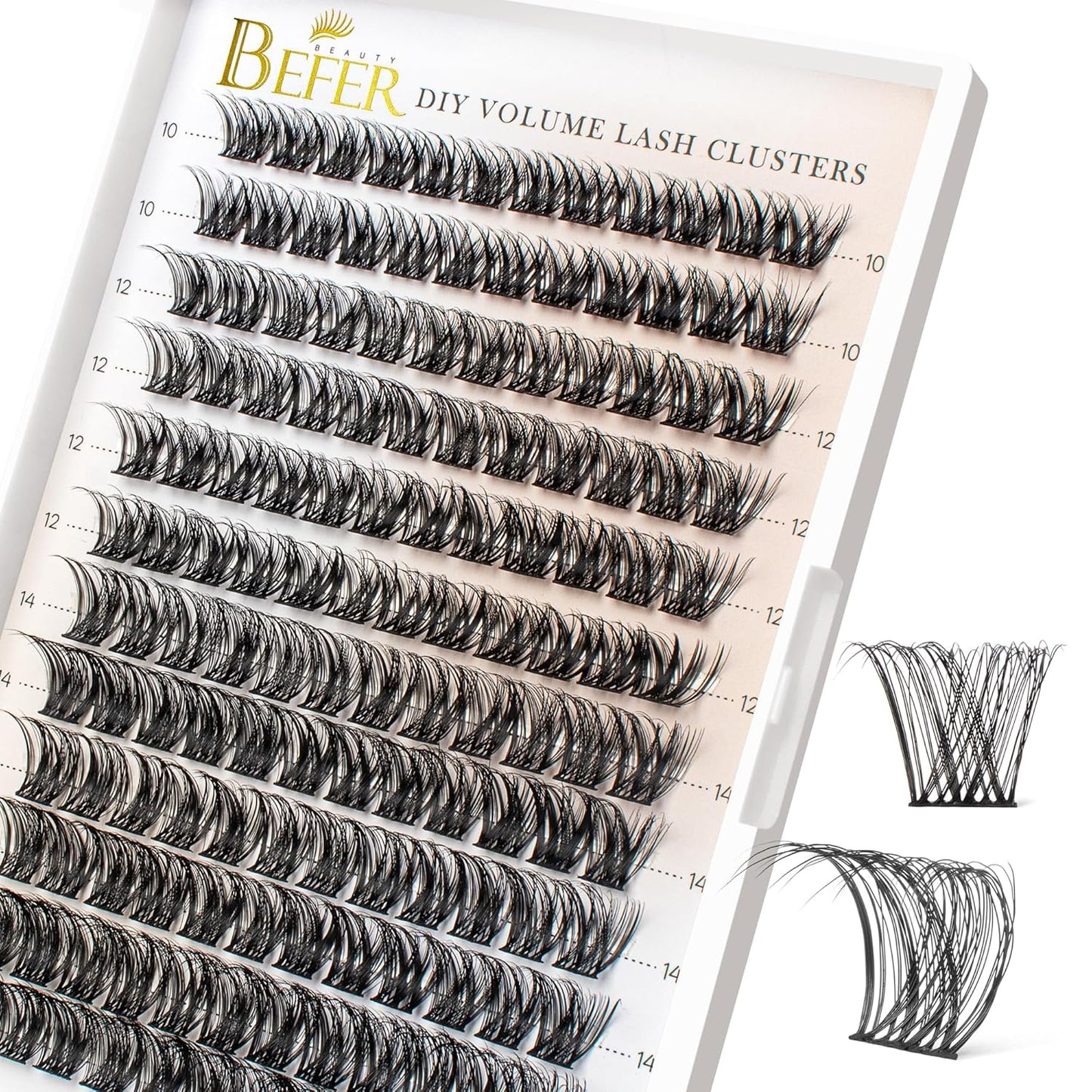 BEFER Lash Clusters - 120 Pcs D Curl Eyelash Extensions for DIY Volume | Fluffy & Wispy 10-16MM