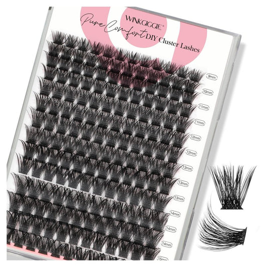 Winkgiggle Cluster Lashes Wispy Lash Clusters, 168pcs D Curl Natural Volume Lashes Clusters, DIY Individual Eyelash Extensions with Soft Ultra-thin Band, 9-16mm (56D)