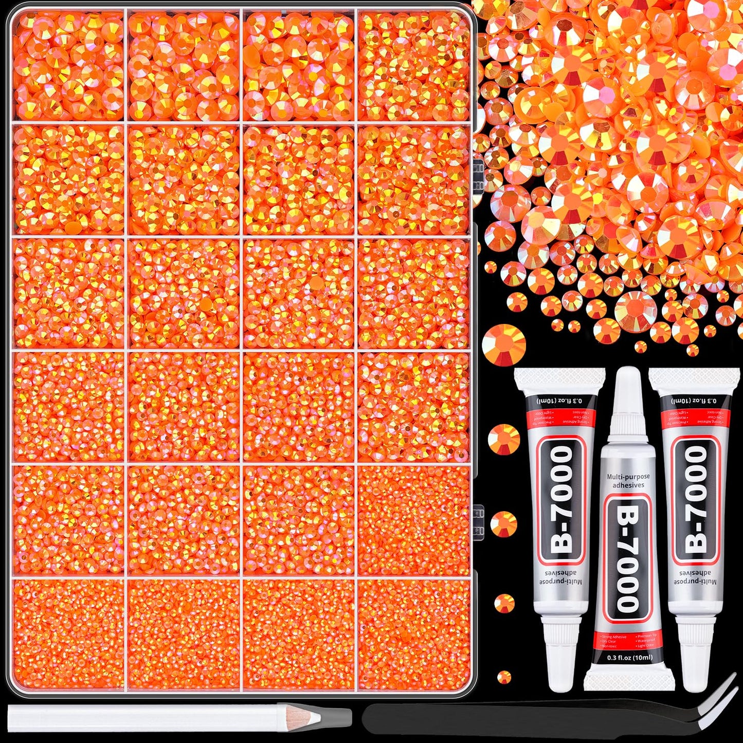 Resin Rhinestones - 32000 Pcs Flatback Gems for Bedazzling | Silver Clear Crystal Kit with 3 Pcs B7000 Glue for Nail Art & Crafts
