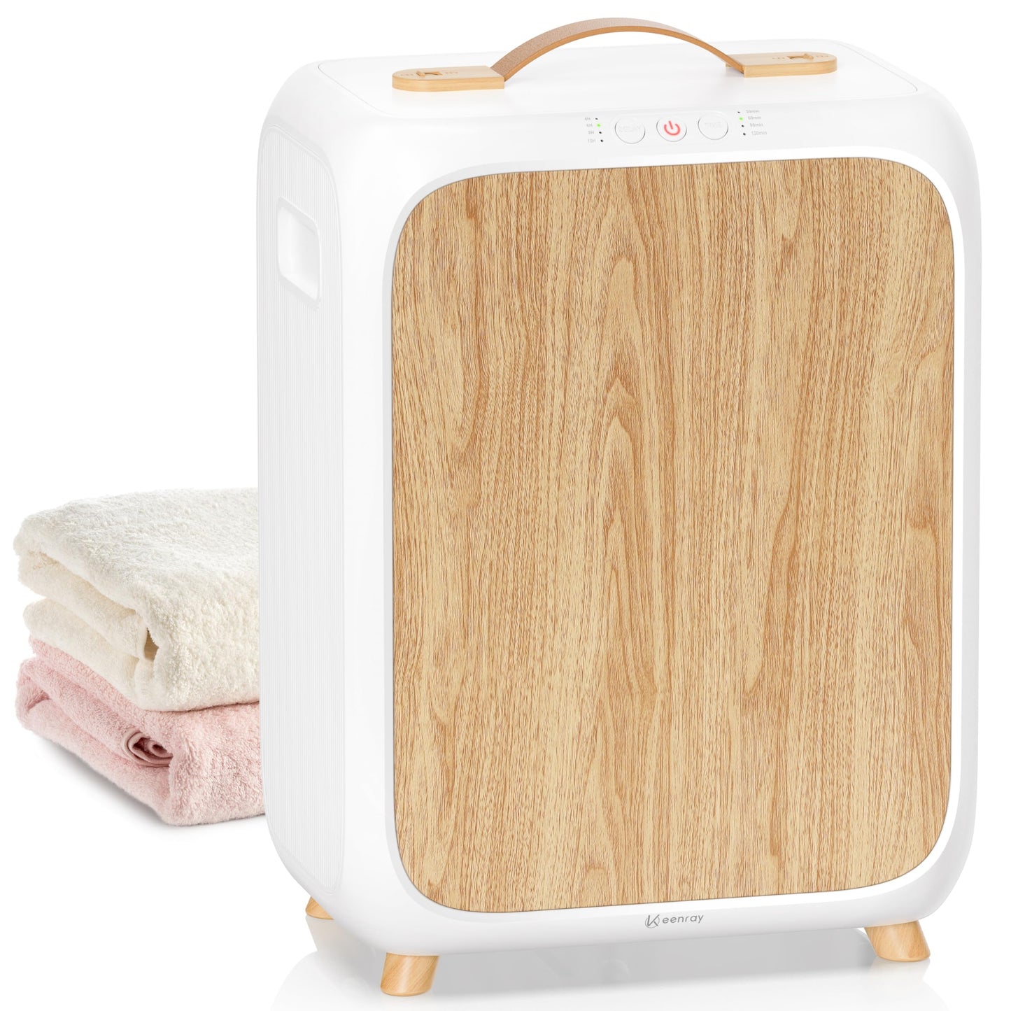 Keenray Towel Warmer Bucket, Luxury Rectangle Towel Warmer for Bathroom with Timer & Delay, Customized Fragrance, Child Lock, Fits 2 Large Towels, Blankets, Bathrobes, Ideal Gift for Him & Her(Wood)