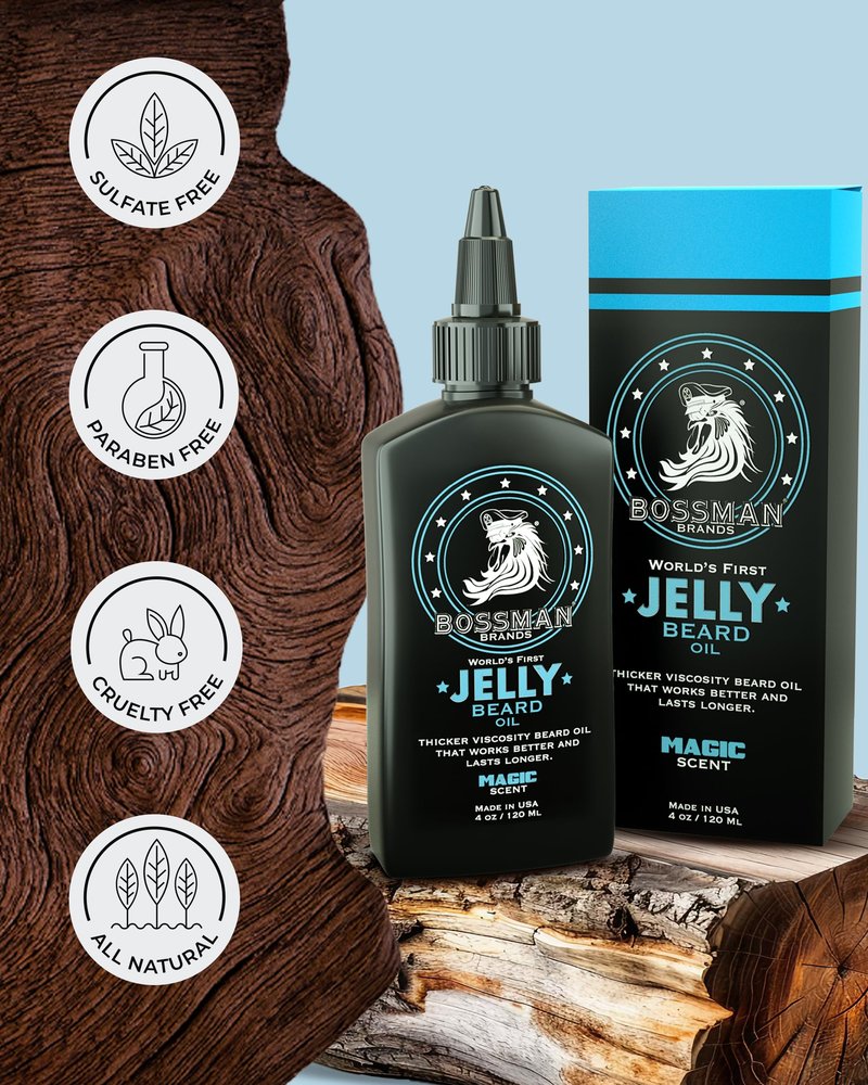 Bossman Jelly Beard Oil for Men - 3 Pack (12 oz in Total, Magic Scent) – Softens, Moisturizes & Conditions with Natural Ingredients