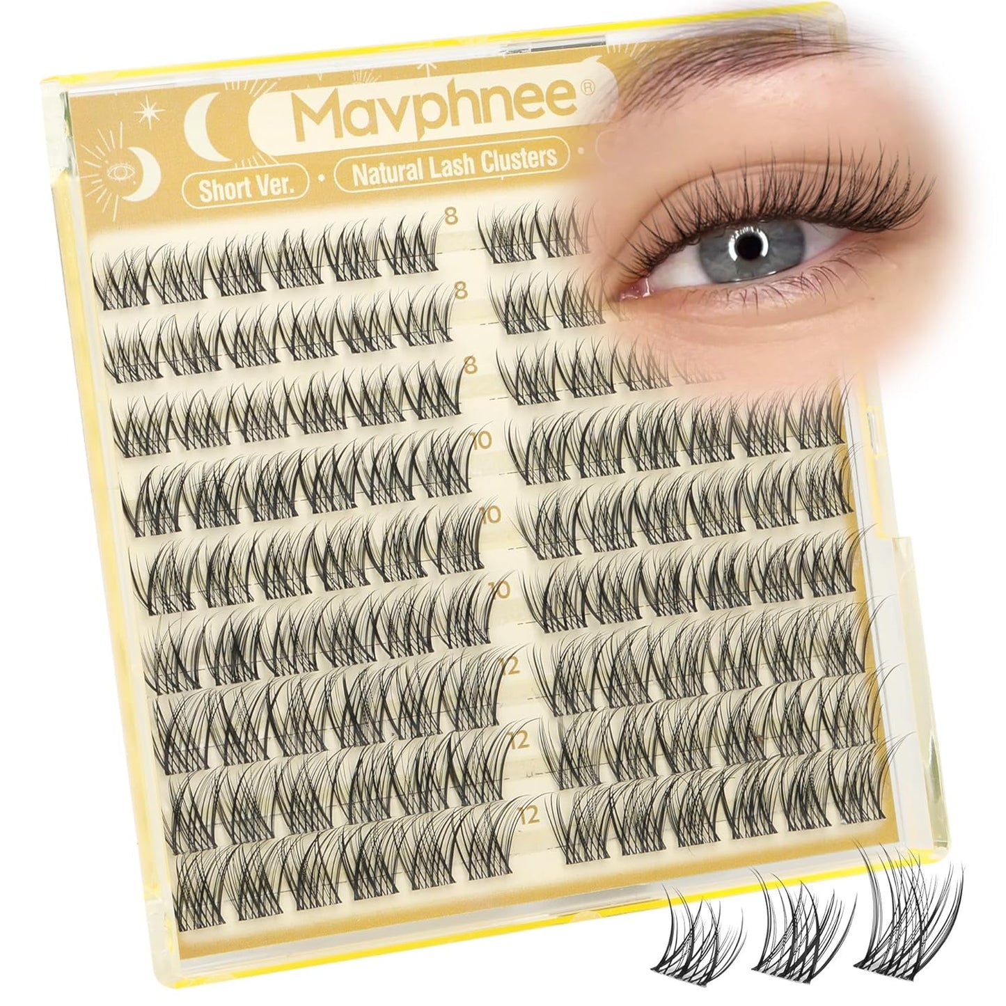 Natural Cluster Eyelash Extensions - Short Lash Clusters 8-10-12MM | CC-Curly Wispy Individual Lashes, 144 Pcs