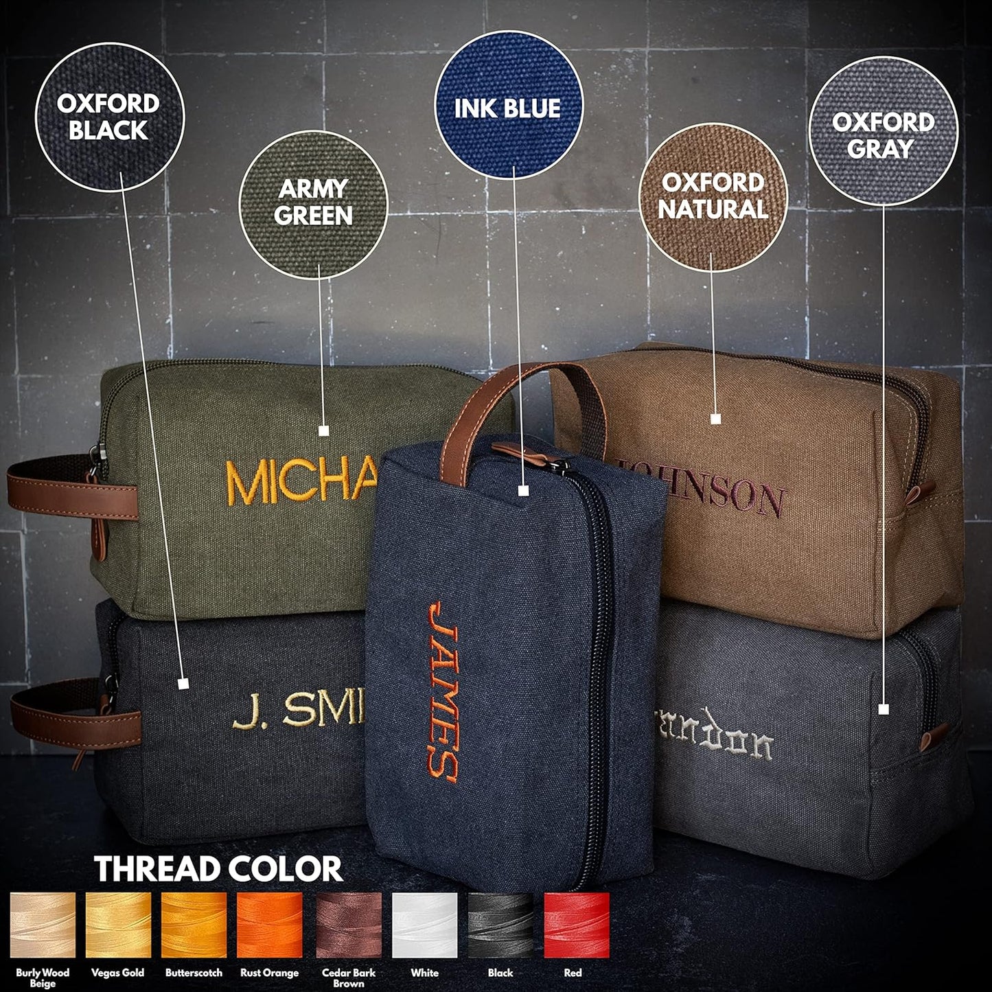 Personalized Toiletry Bag for Men - Handcrafted Embroidered Design | 5 Canvas & 8 Thread Color Options