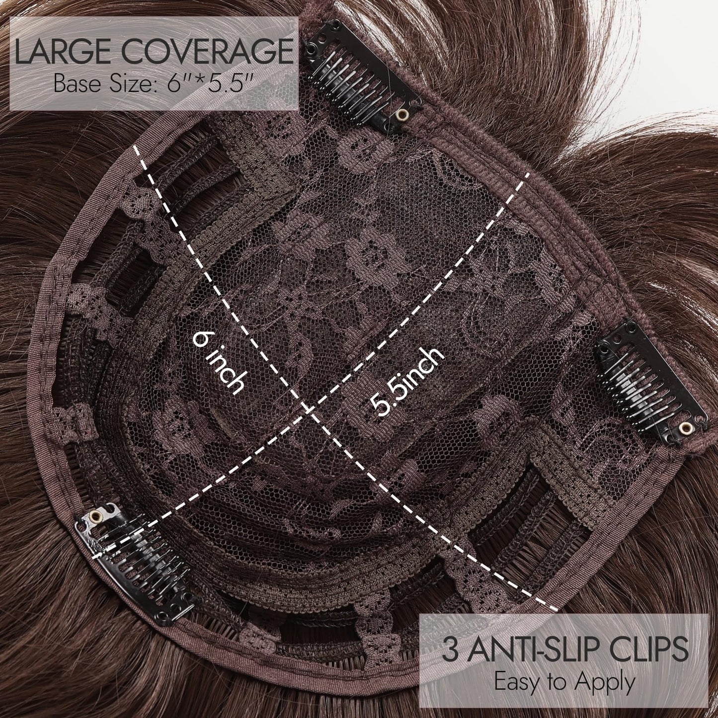 Sellomorbty Hair Topper with Bangs for Women 20 Inch Layered Synthetic, Straight Clip In Topper with Simulated Scalp and 3 Clips, Adds Volume and Gray Hair Coverage for Thinning Hair, Natural Black