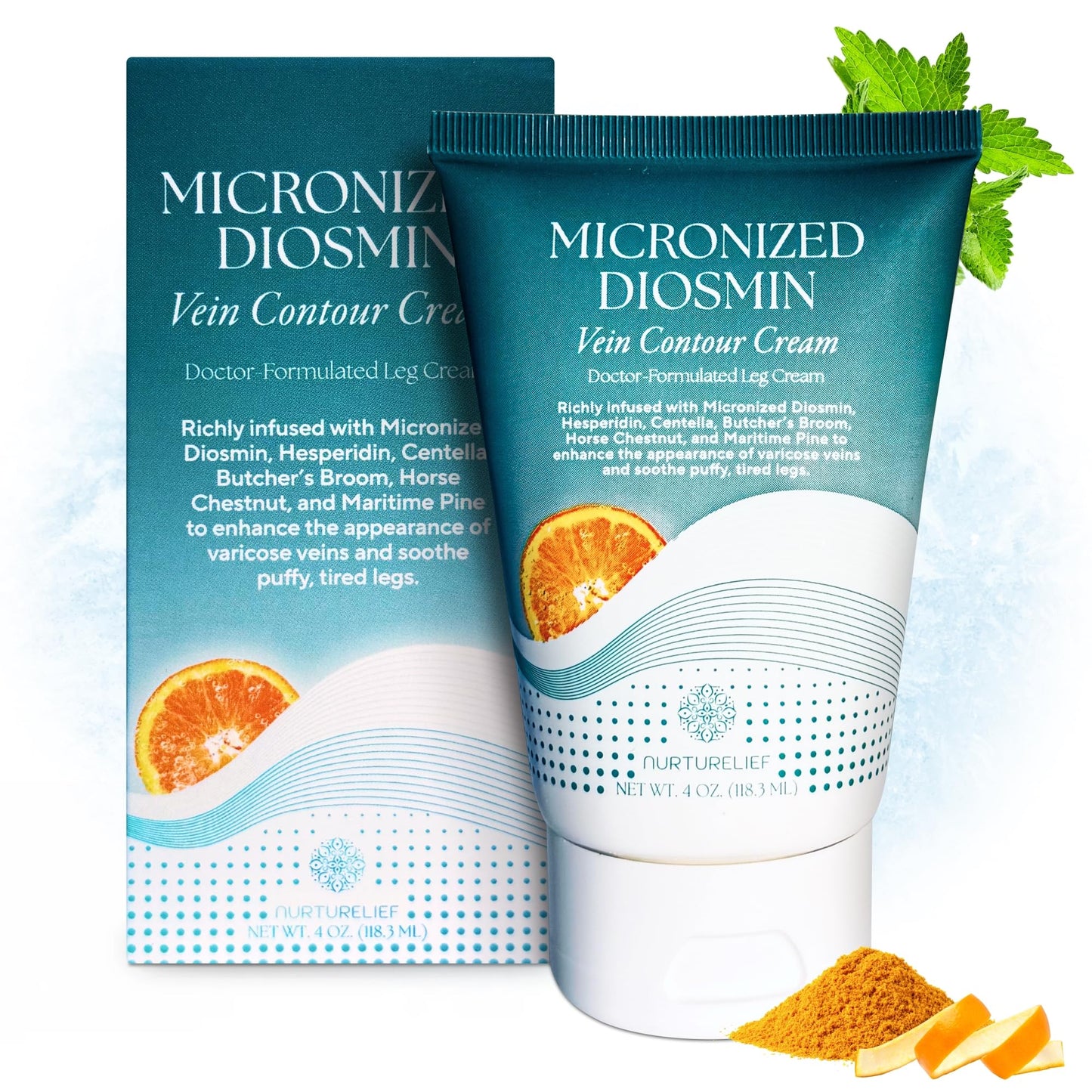 Nurturelief Doctor-Crafted Micronized Diosmin Contour Cream with Hesperidin | Cooling Comfort Formula | Silky Cosmetic Absorption Technology | Centella Cream with Horse Chestnut & Menthol
