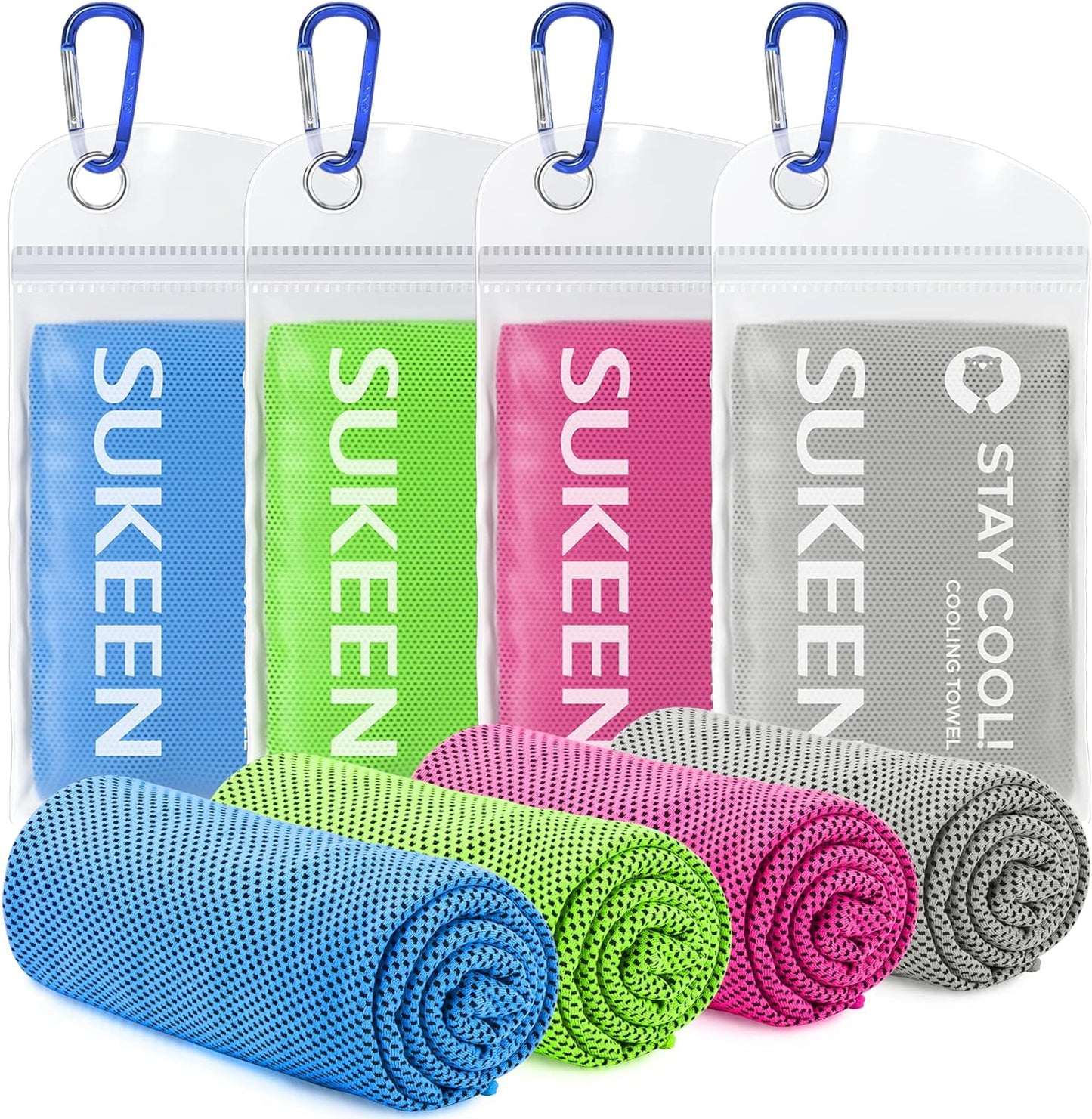 Sukeen Cooling Towels - 4 Pack Microfiber Ice Towels for Yoga, Sports, Gym | 40"x12" Soft & Breathable