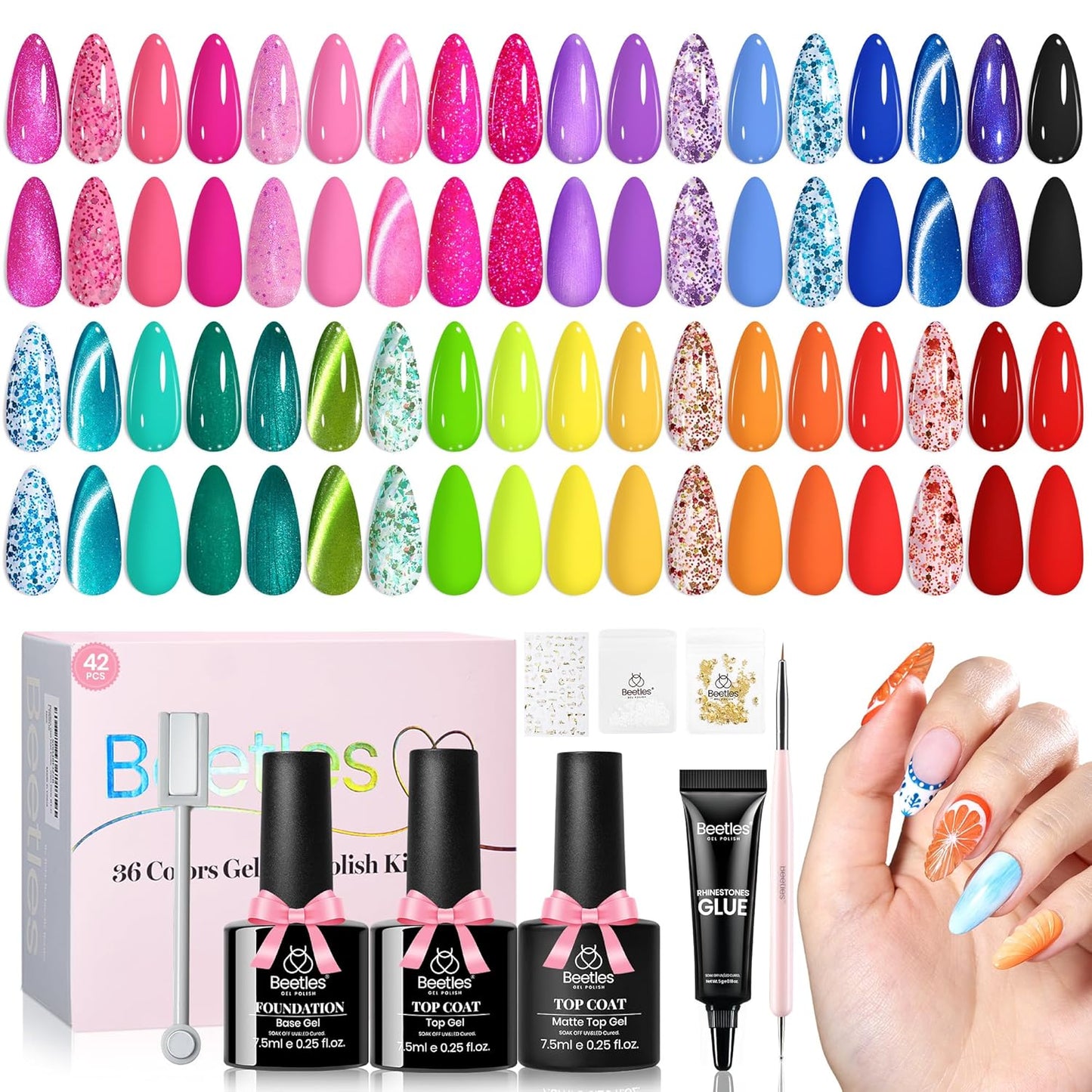 Beetles Nail Art Kit - 510pcs Gel Nail Tips & Brushes Set | Includes Rhinestones, Nail Stand & Cuticle Trimmer for Beginners
