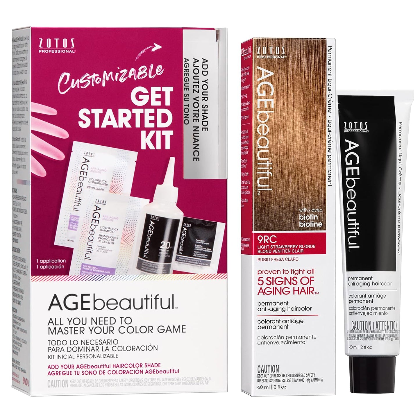 AGE Beautiful Permanent Hair Color Cream - 100% Gray Coverage Hair Dye with Biotin for Fuller, Thicker Hair | Professional Salon Quality