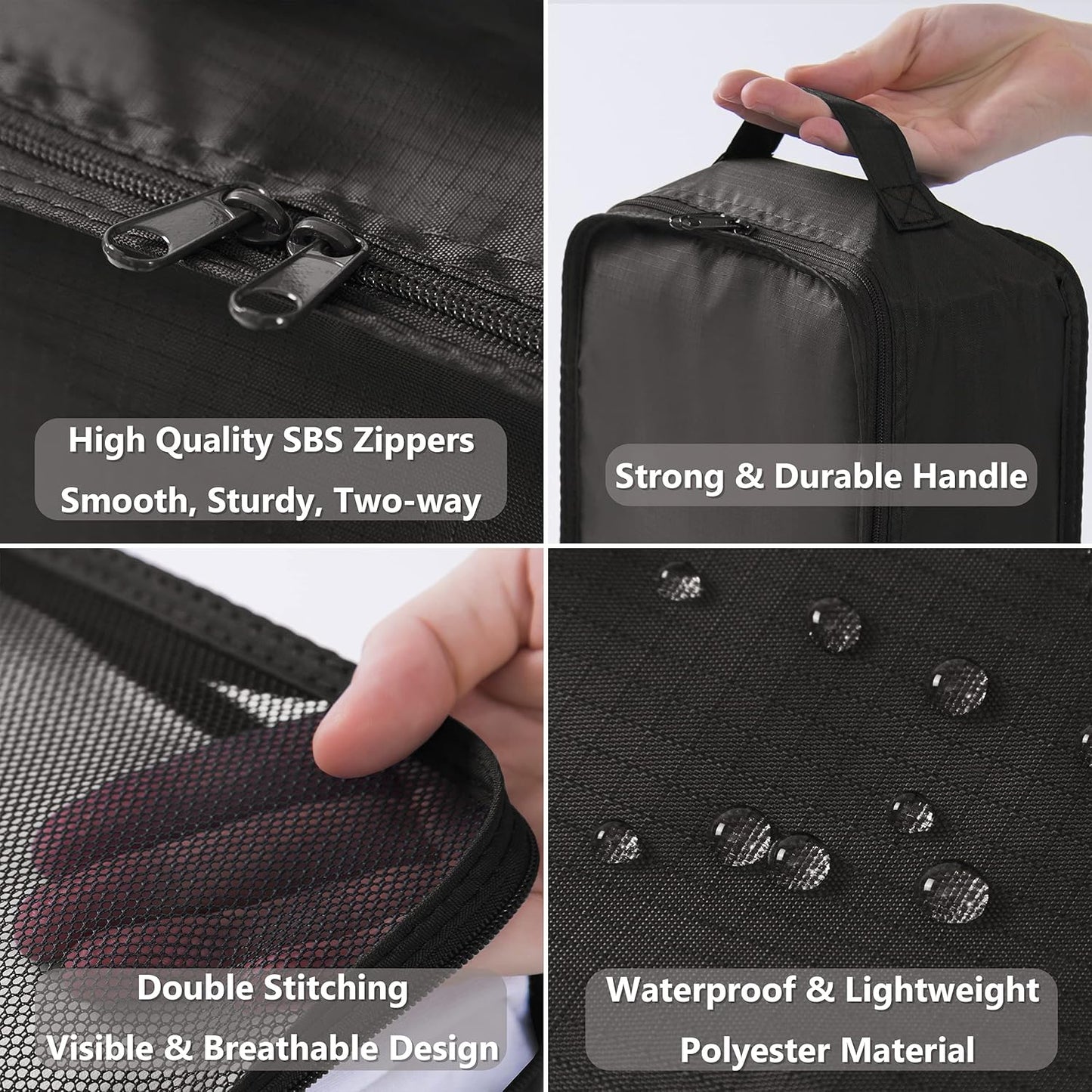 Packing Cubes Set - 7-Piece Travel Organizers for Luggage | Includes Shoe Bag - Black