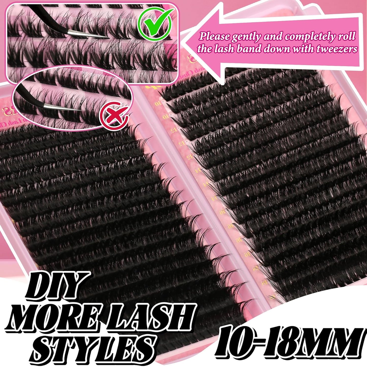 Lash Extension Kit - 640 Pcs Volume C Curl Eyelash Clusters | DIY Cluster Extensions with Bond & Tweezers