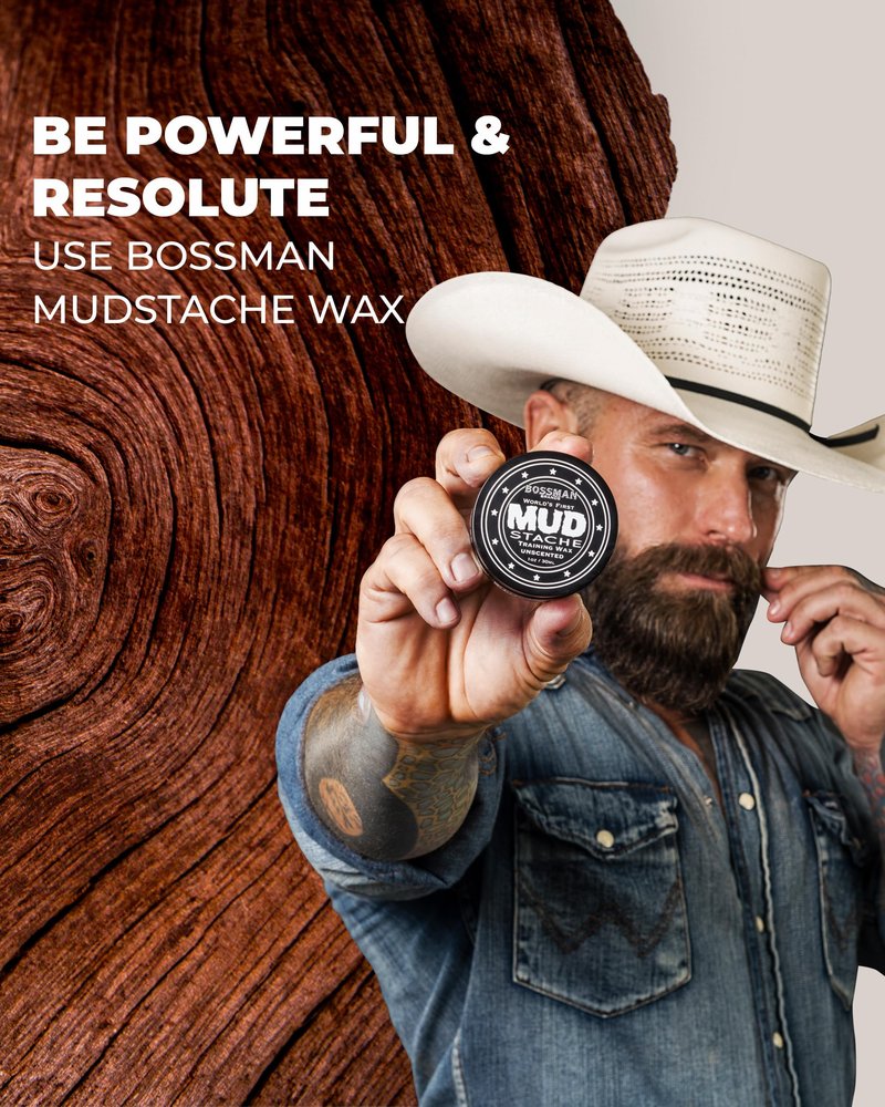 Bossman MUDstache Unscented Mustache Wax for Men (2 oz) - 2 Pack - Strong 24-Hour Hold, Non-Tacky & Easy to Apply for Taming & Styling