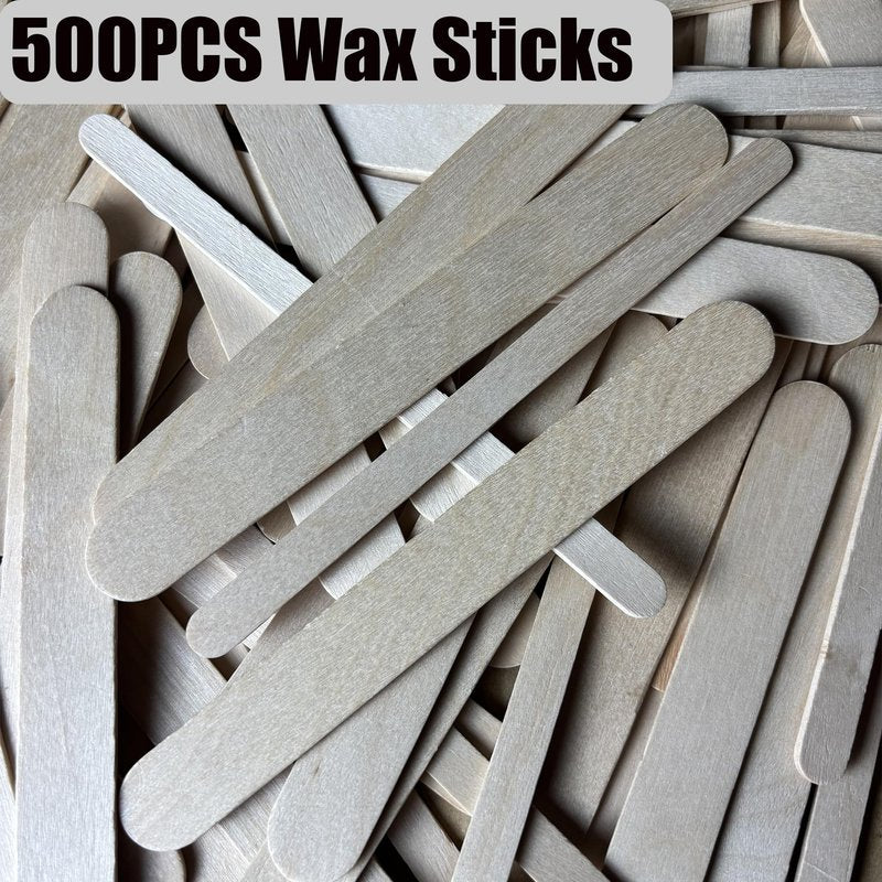 500PCS Professional Wax Sticks, Wooden Hair Removal Applicators, Natural, 5.9 Inch, 2 Sizes for Body and Precise Areas