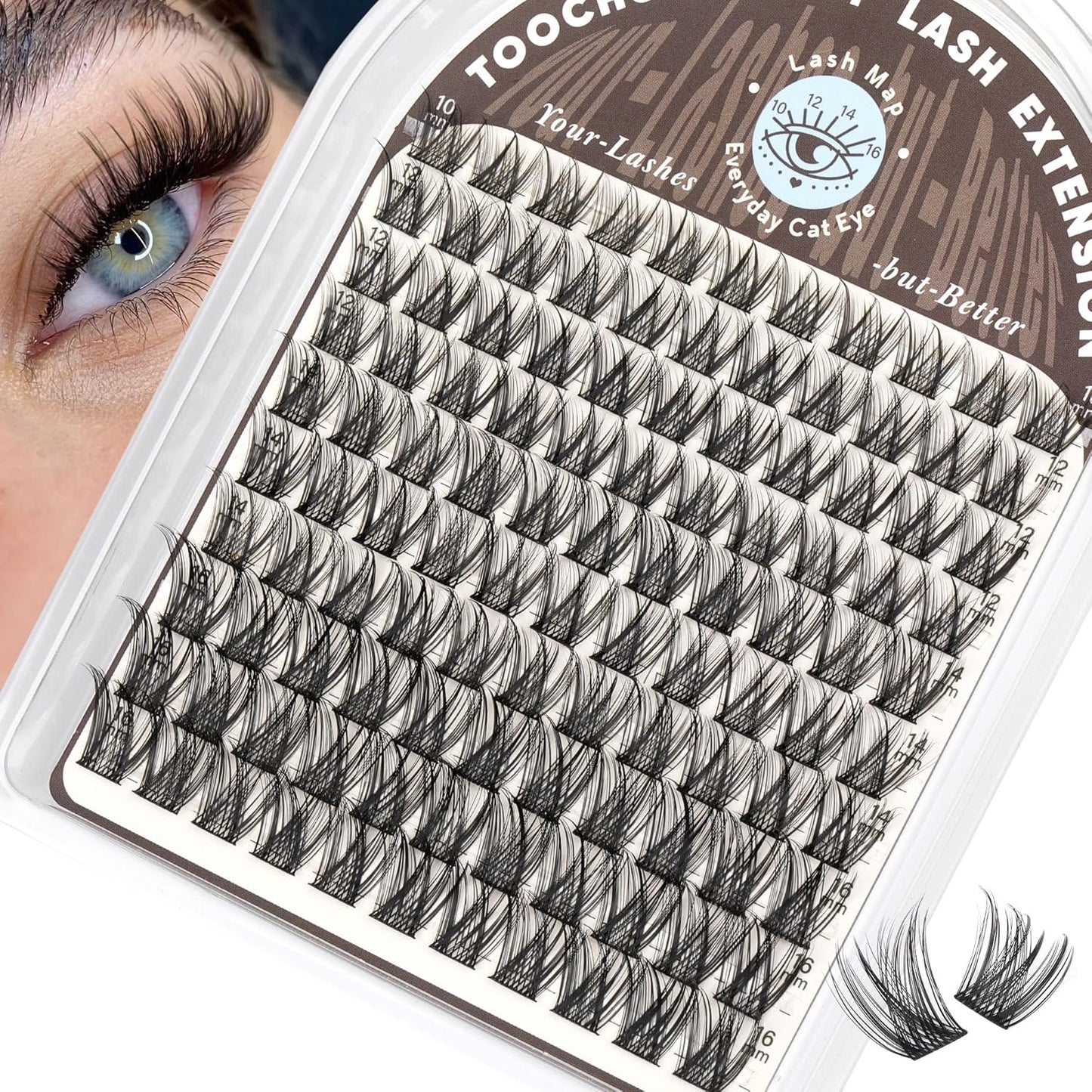 Natural Cluster Eyelash Extensions - Wispy D Curly Individual Lashes | 10-16mm Soft Volume DIY Lash Clusters