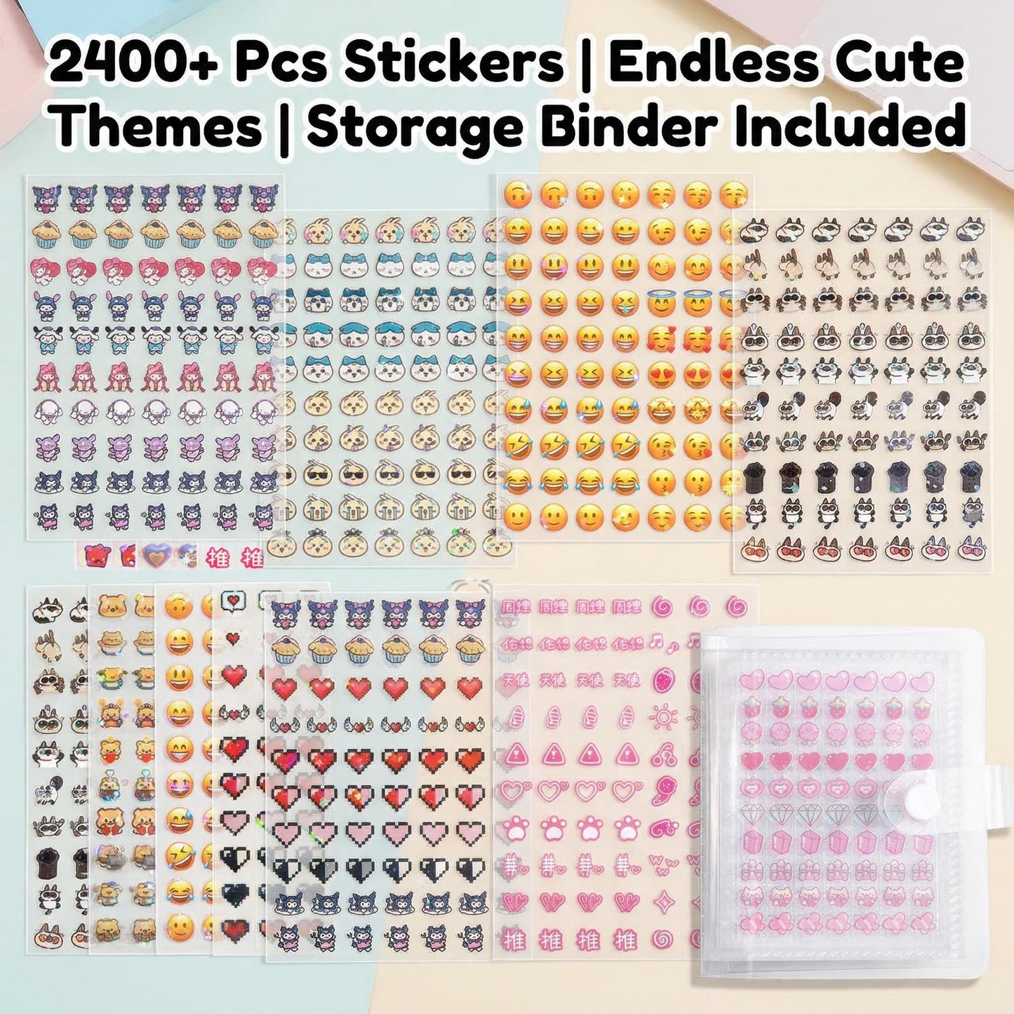 Small Stickers, 2400pcs 30 Sheets Scrapbooking Supplies, Miniature Tiny Stickers with Storage Book Cute Mini Sticker Sheets DIY Sticker Faces for Girls Art Craft Gooka Journaling Decoration