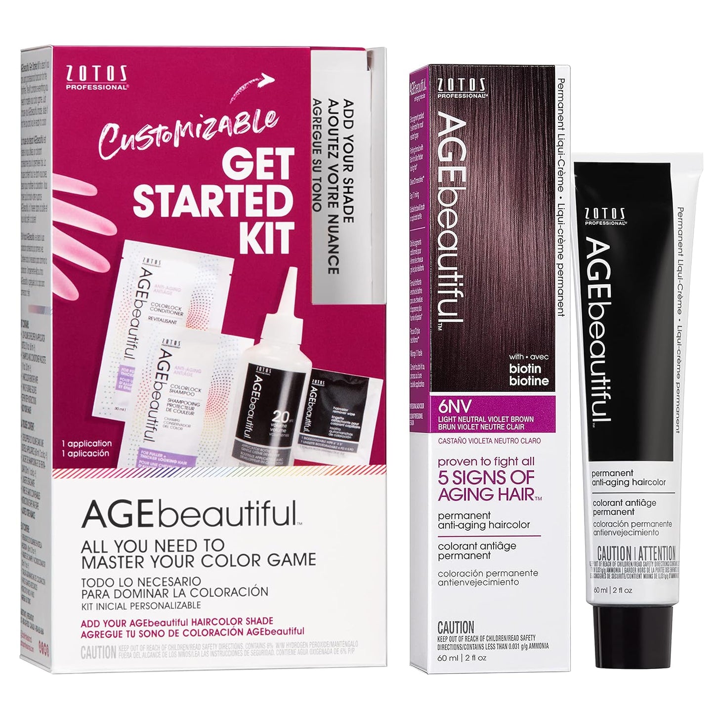AGE Beautiful Permanent Hair Color Cream - 100% Gray Coverage Hair Dye with Biotin for Fuller, Thicker Hair | Professional Salon Quality