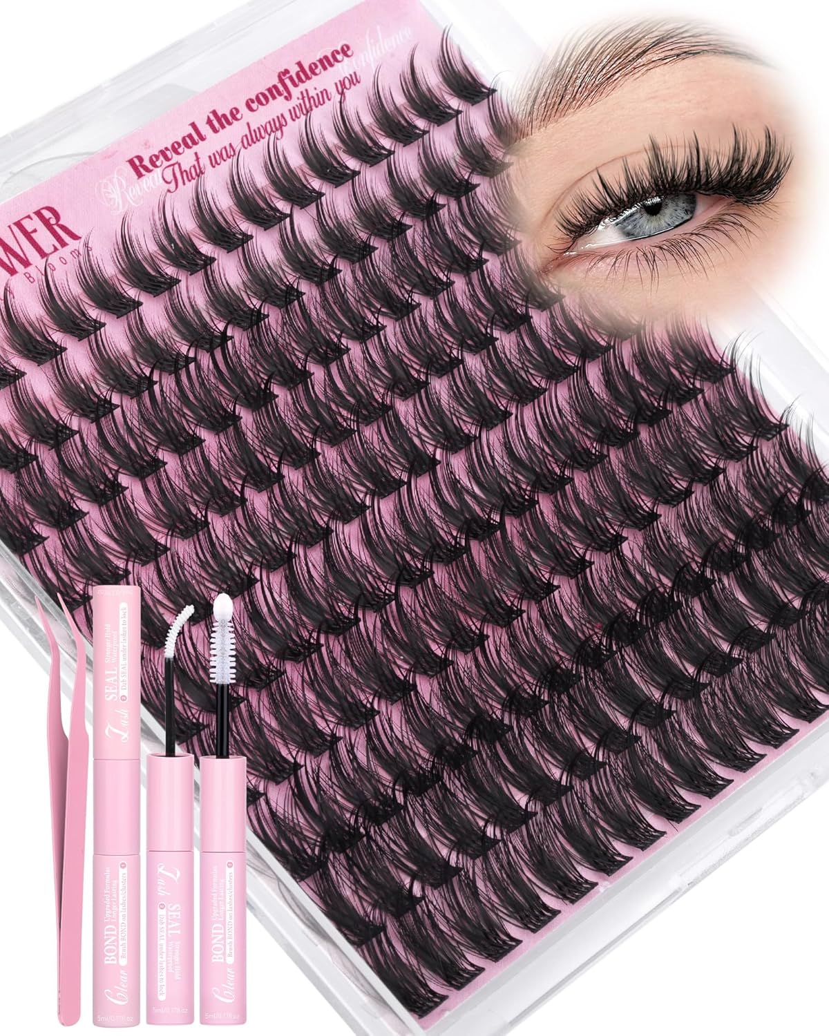 Natural Lash Clusters Kit - Wispy C Curved Eyelash Extensions | 8-16mm Individual Lashes with Bond & Tweezers
