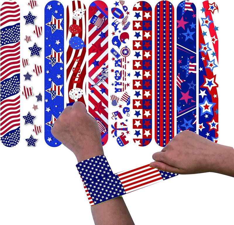 Slap Bracelets for Kids - 50 Pcs 4th of July Party Supplies | Fun Classroom Prizes & Favors