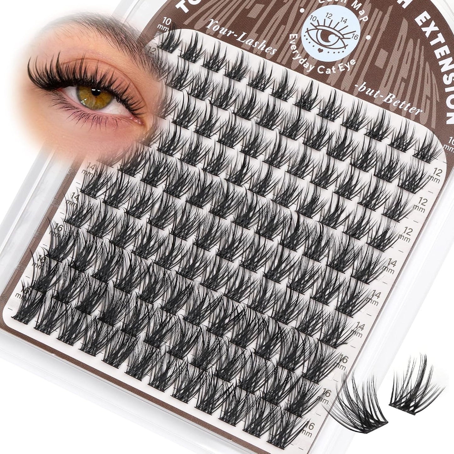 Natural Cluster Eyelash Extensions - Wispy D Curly Individual Lashes | 10-16mm Soft Volume DIY Lash Clusters
