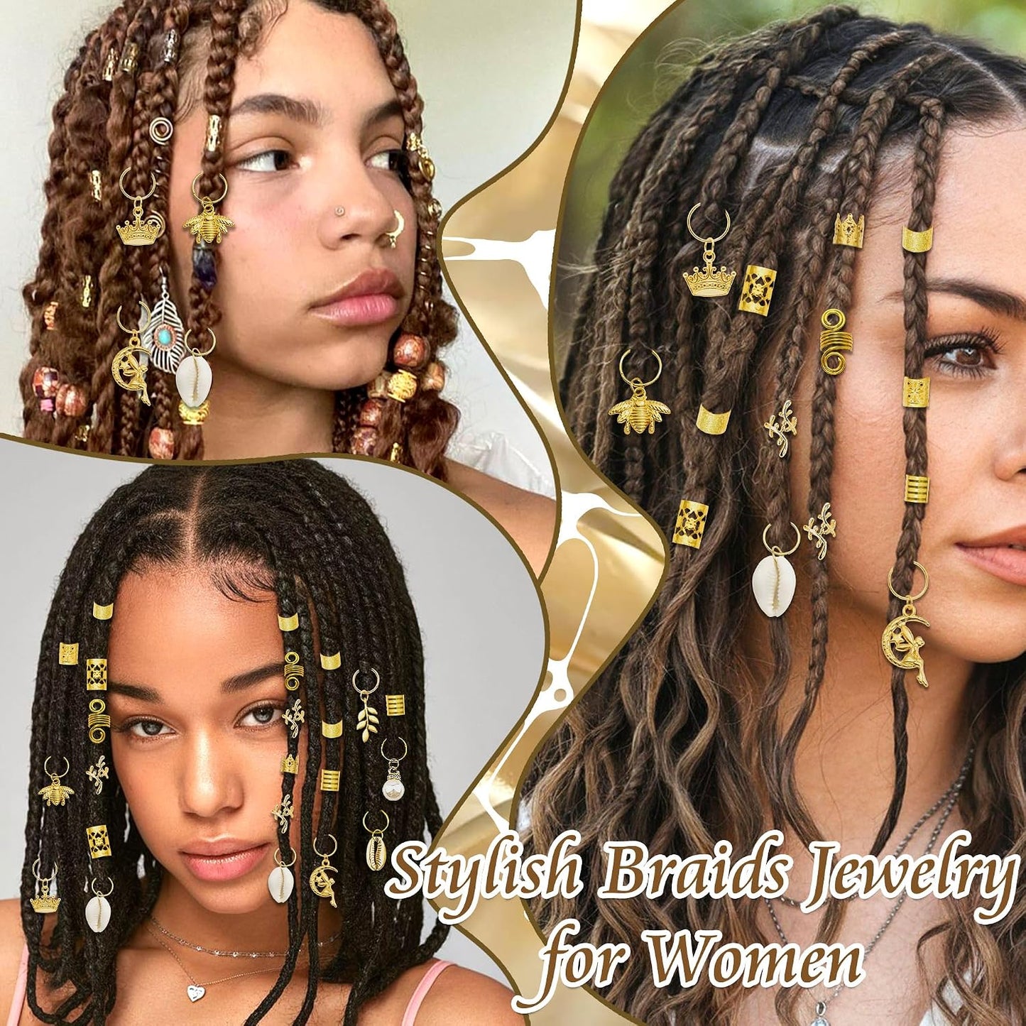Gold Hair Jewelry Clips - 274PCS Multi-Style Shell & Pearl Dreadlock Accessories for Women | Perfect for Braids & Locs