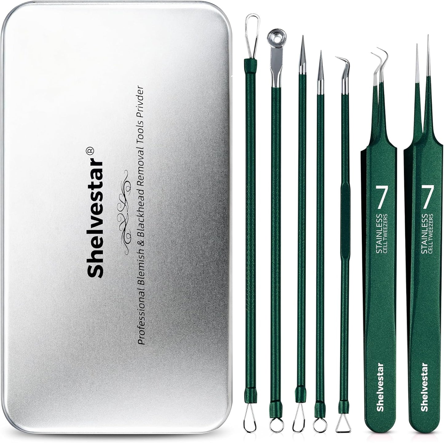 Pimple Popper Tool Kit - 7 PCS Professional Stainless Steel Blackhead Remover | Comedone Extractor Tools for Face - Silver