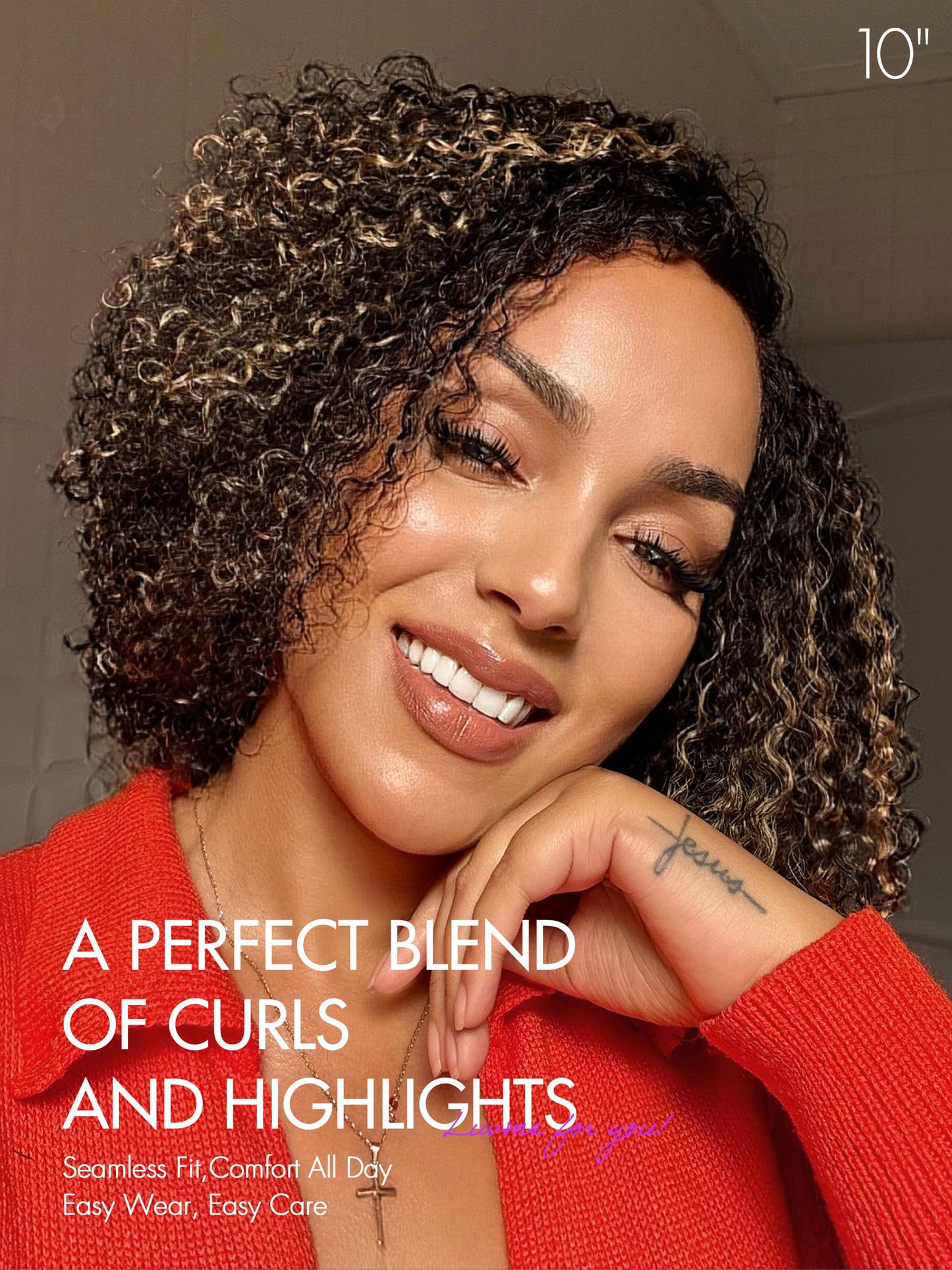 LUVME HAIR 10 Inch Blonde Highlight Short Curly Human Hair Wig Glueless Pre Plucked Left C Parted Ombre Bob Wig, Ready to Go Pre Cut HD Lace Closure Wig