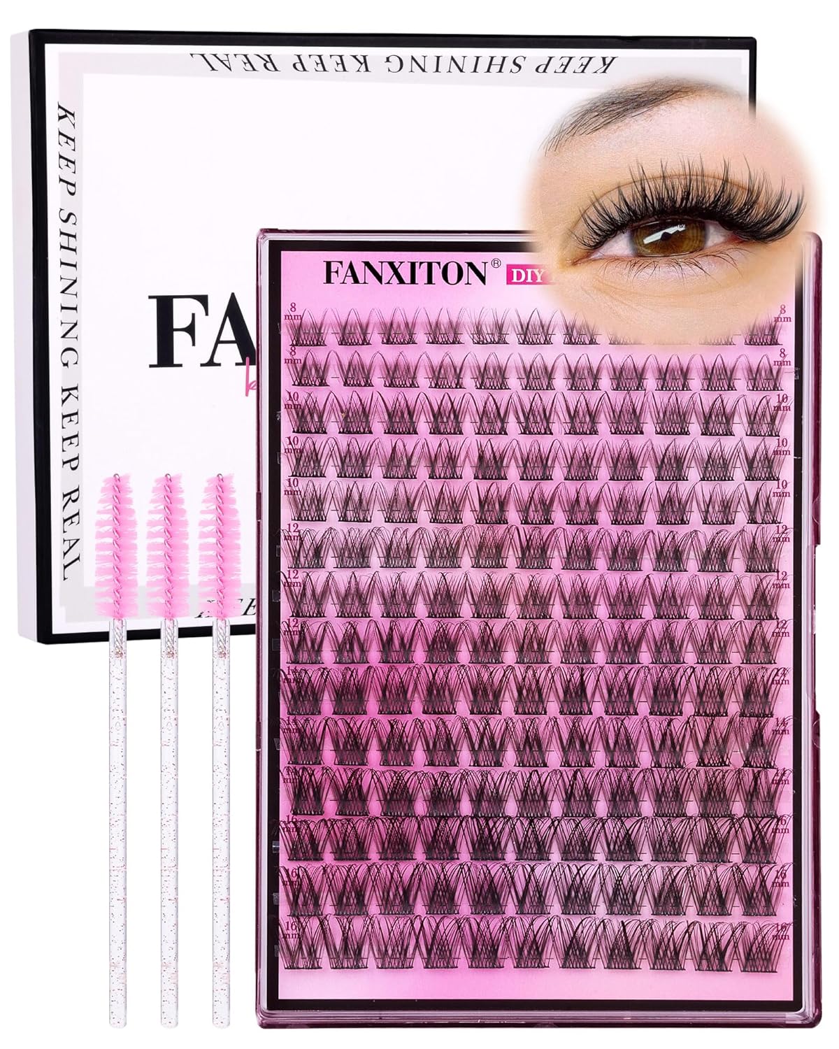 DIY Eyelash Extension Kit - Thick Volume 40D & 50D Cluster Lashes | 280 Pieces with Bond & Tweezers