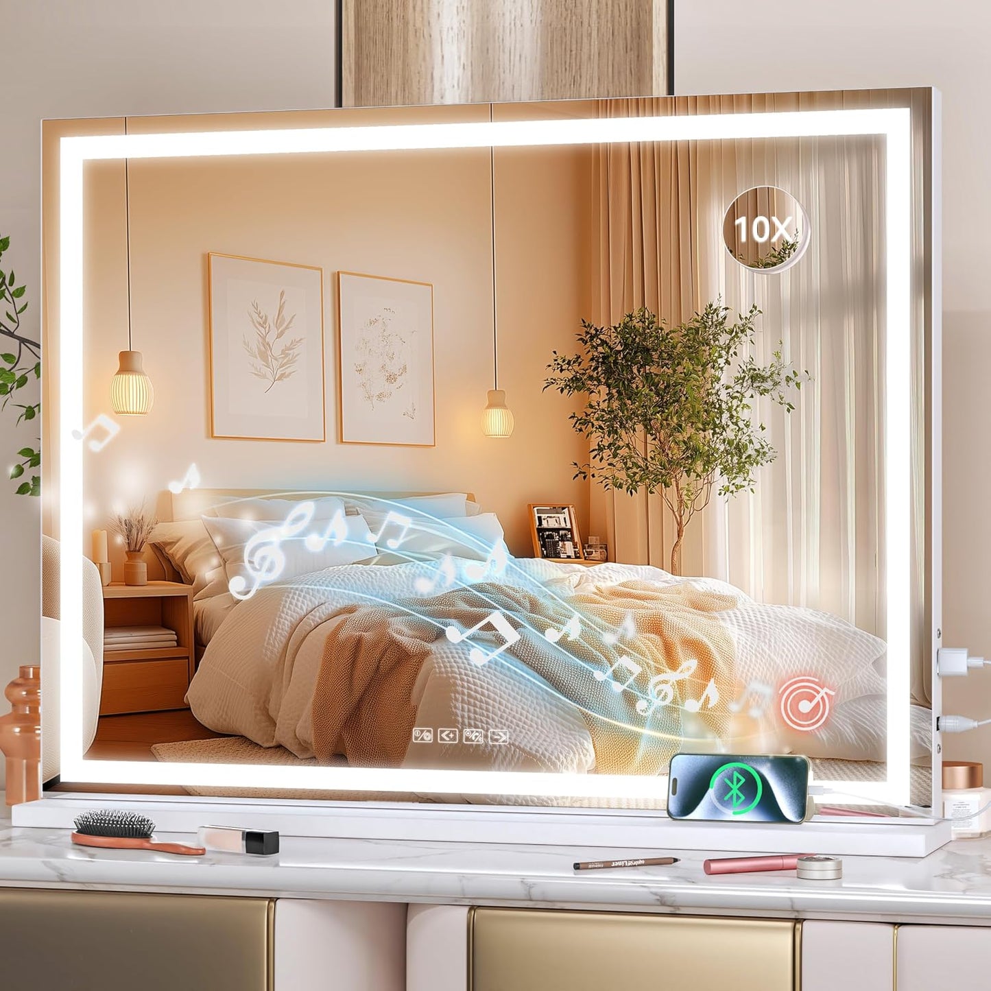 LED Makeup Mirror with Lights - 31.5" x 22" Dimmable Touch Screen Vanity Mirror | Round Black Design