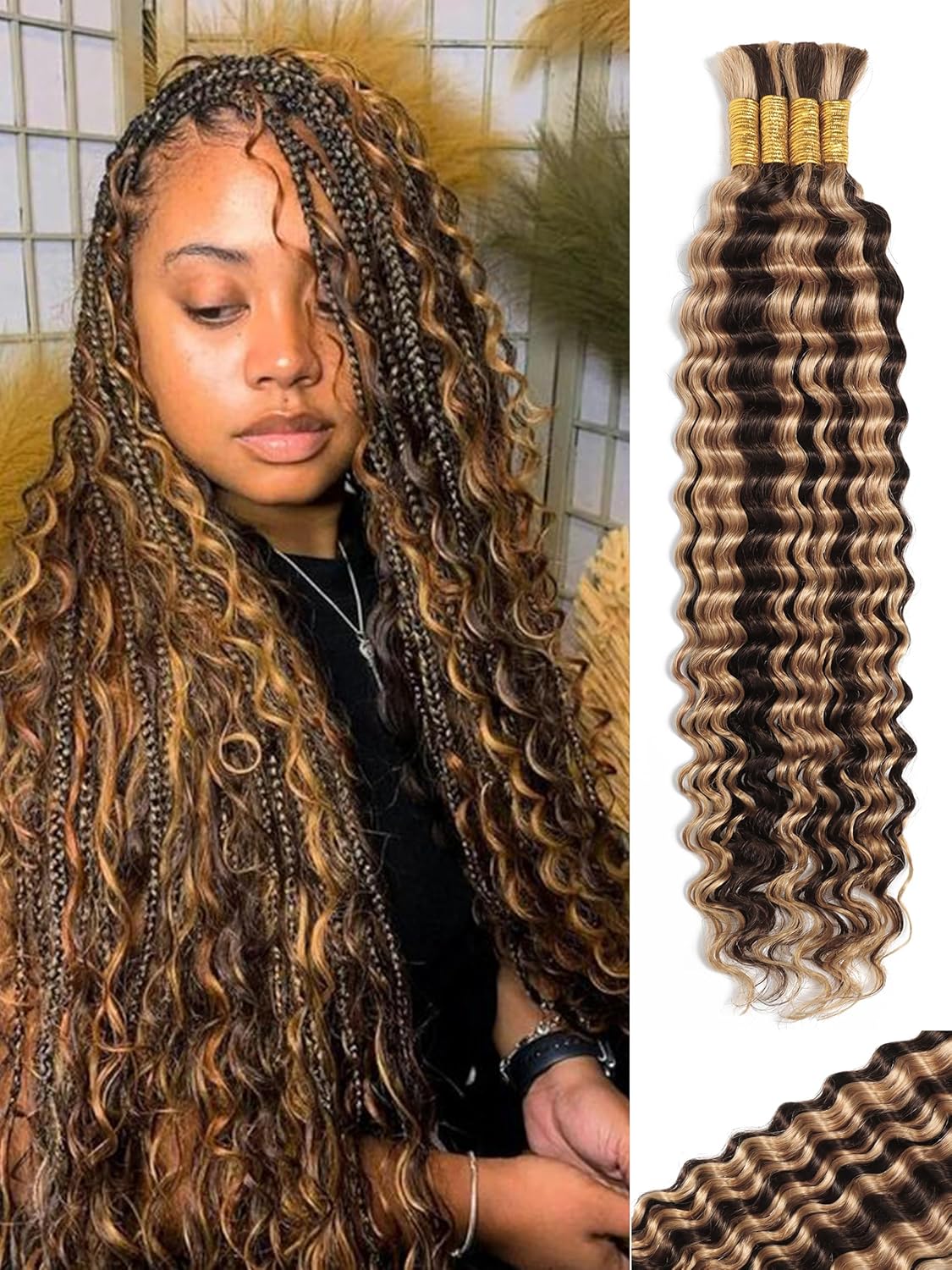 Human Braiding Hair - 18 Inch Deep Wave Bulk Extensions | 4 Bundles, No Weft, 10A Quality