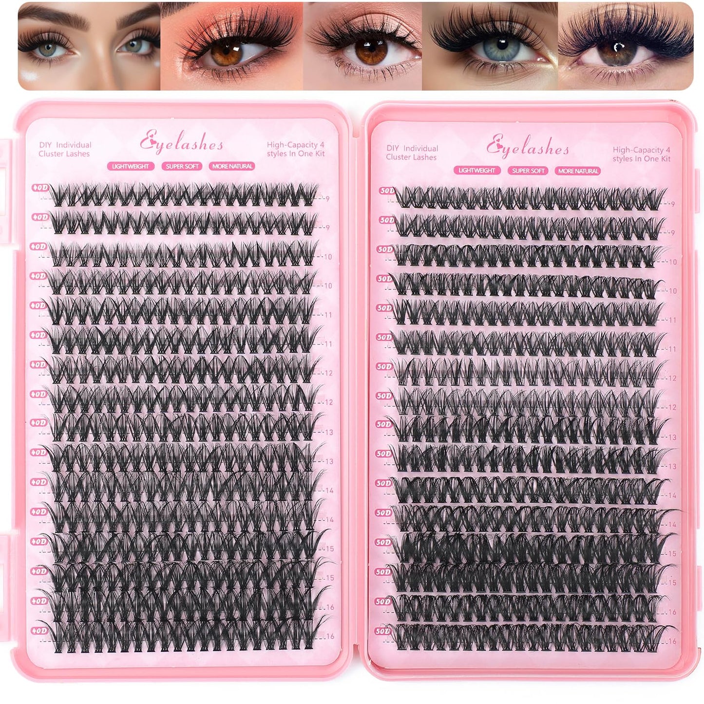 Lash Clusters Kit - 640 Pcs Fluffy Wispy Individual Eyelashes 9-16mm D Curl | Thin Band with Tweezers & Bond Seal