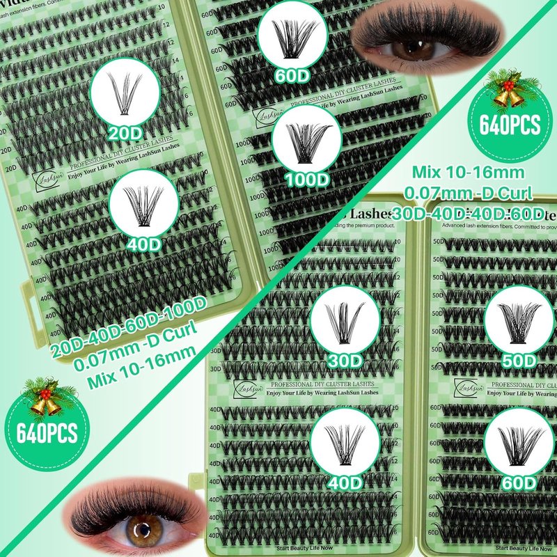 Lash Clusters Kit - Wispy Cat Eye Eyelash Extensions | 2304PCS DIY Set with Bond, Seal, Remover & Tweezers