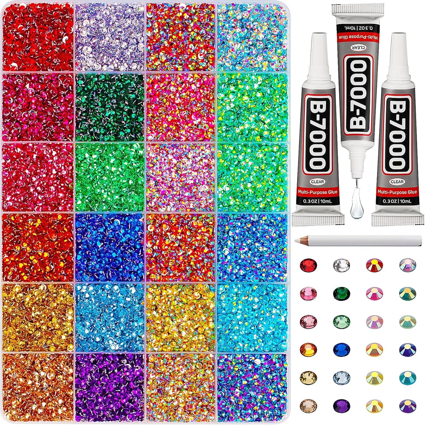 Red Rhinestones Bedazzler Kit - 6500 Pcs Flatback Crystals & B7000 Glue | 2-6mm Resin Gems for Crafts, Clothes, Shoes, Nails