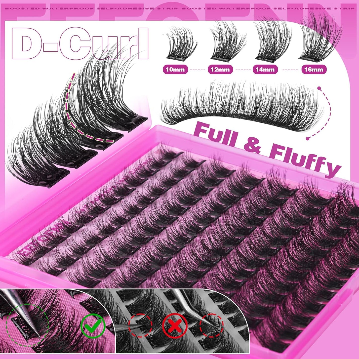 Self Adhesive Eyelashes - Fluffy Wispy Lash Clusters | Pre-Glued 10-16mm DIY Extension Kit with Tweezers